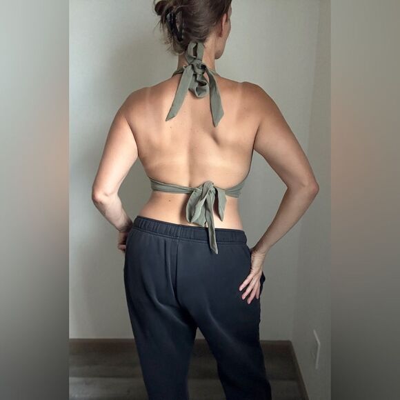 H&M Divided Halter Crop Top Olive Large Vacation Party Club - Picture 2 of 7